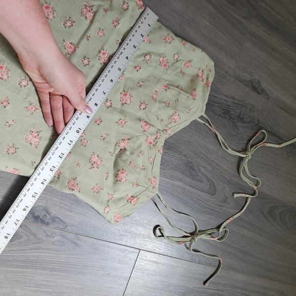 Romantic Garden Party Dress Midi Linen Green Pink Feminine Whimsi Cottagecore - Picture 5 of 10